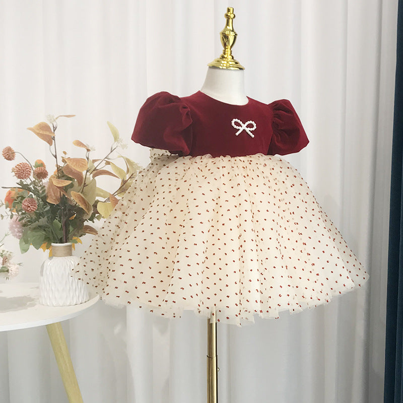 Baby Girl Dress Toddler Wedding Bow Puffy Mesh Birthday Party Dress