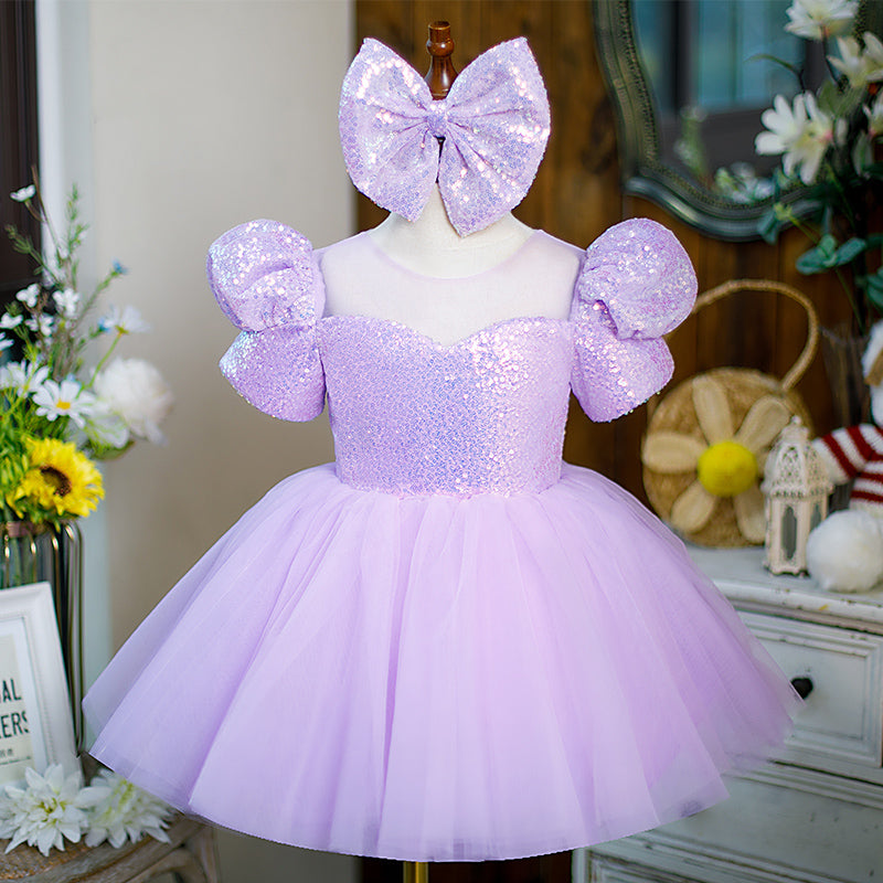 Baby Girl and Toddler Birthday Party Dress Sequin Puff Sleeve Puffy Princess Dress