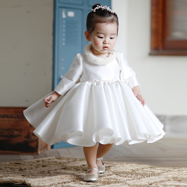 Baptism Dresses Baby Girl White Textured Puffy Formal Princess Dress Toddler Prom Dress