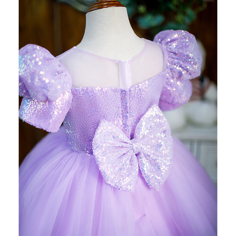 Baby Girl and Toddler Birthday Party Dress Sequin Puff Sleeve Puffy Princess Dress