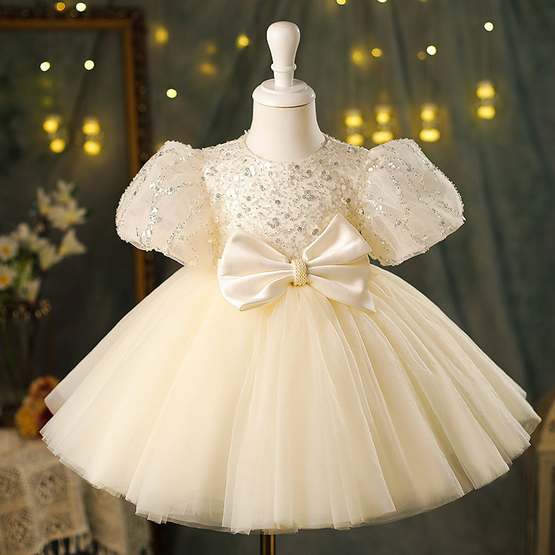 Baby Girl Champagne Bow Sequins Puffy Birthday Princess Dress – marryshe
