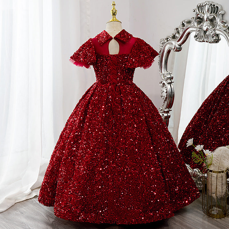 Girl Christmas Dress Baby Girl Dress Children Communion Luxury Red Sequins Puffy Birthday Cake Princess Pageant Dress