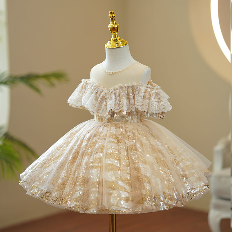 Baby Girl and Toddler Retro Sequins Puffy Cake Birthday Princess Dress