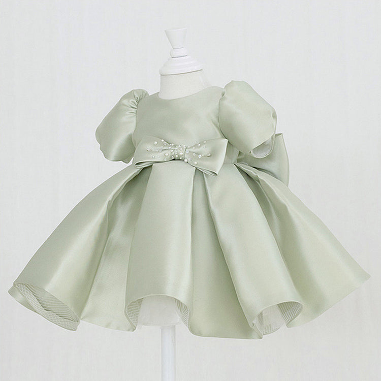 Baby Girl Birthday Party Dresses Toddler Round Neck Puff Sleeves Beaded Puffy Princess Dress