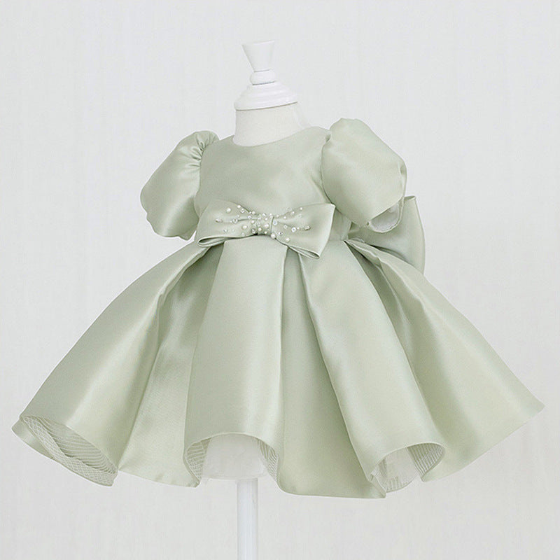 Baby Girl Birthday Party Dresses Toddler Round Neck Puff Sleeves Beaded Puffy Princess Dress