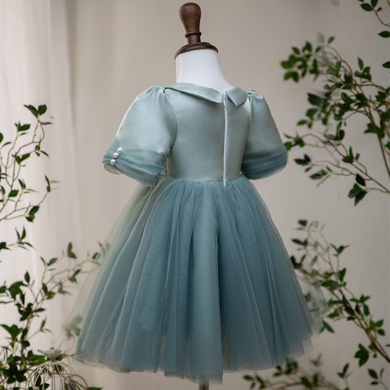 Girl Princess Dress Baby Girl Green Beaded Mesh Vintage Formal Dresses Toddler Ball Gowns