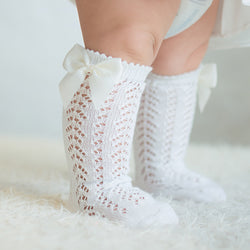 Children's Solid Color Mesh Bow Midi Stockings