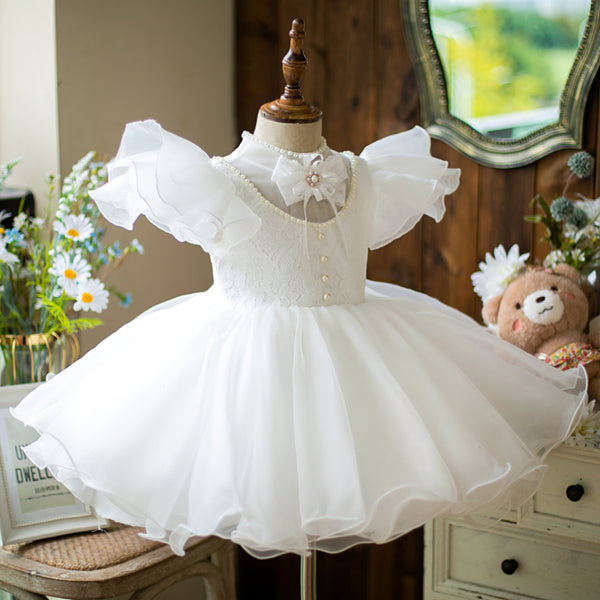 Baby Girls Dress Toddlers Summer White Small Fly Sleeve Vintage Palace Puffy Christening Dress