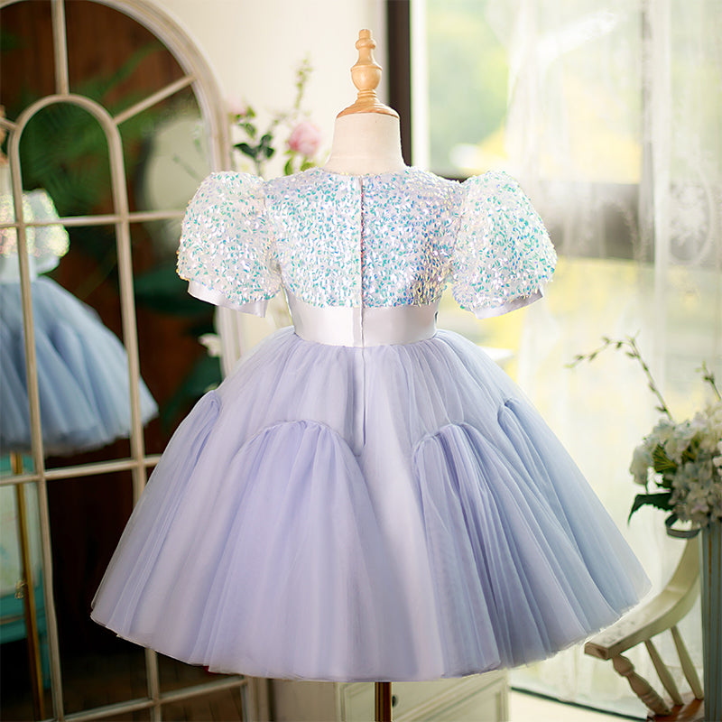 Baby Girl Princess Dress Purple Puffy Sleeves Birthday Party Dress