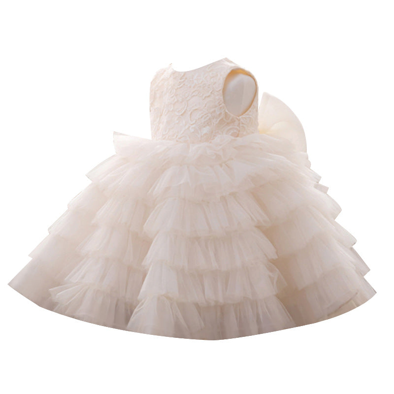 Baptism Dresses Baby Girl Formal Princess Dress Girl Bow Puffy White Flower Girl Dress