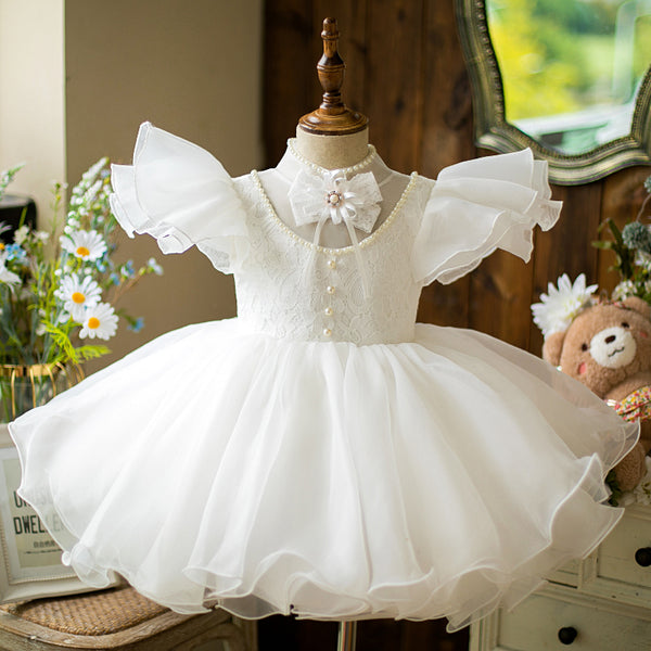 Baby Girls Dress Toddlers Summer White Small Fly Sleeve Vintage Palace Puffy Christening Dress