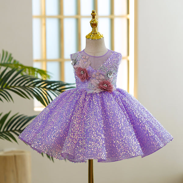 Toddler Ball Gowns Girl Summer Sleeveless Sequins Flower Girl Dress Princess Dress