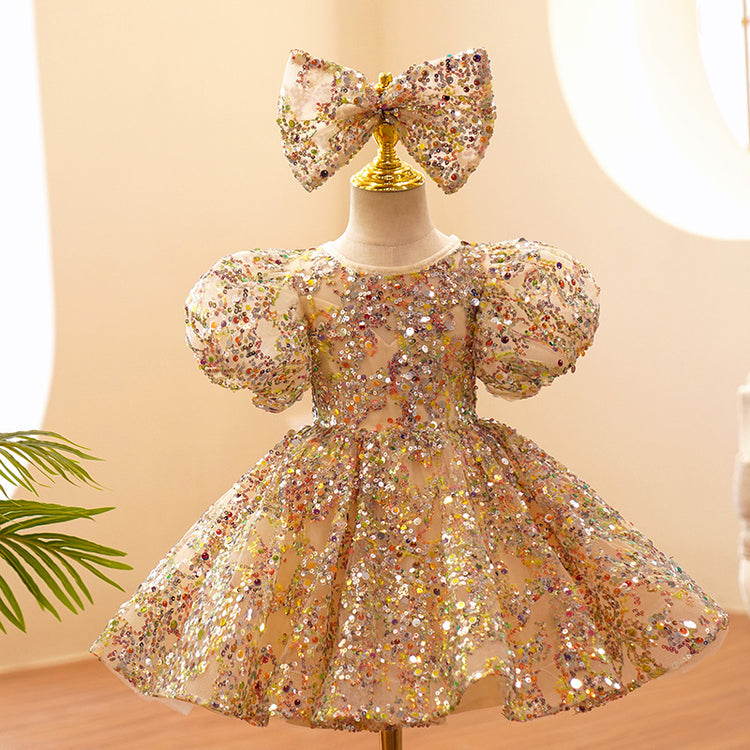 Baby Girl Formal Princess Dress Baby Girl Sequin Mesh Puffy Birthday Party Dress