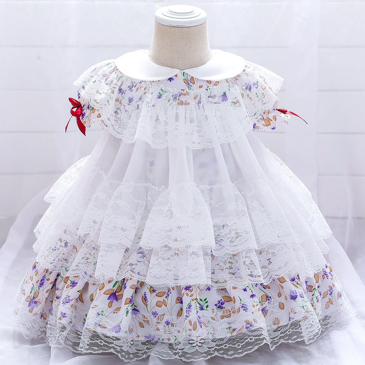 Baby Girl Birthday Party Dresses Toddler Lolita Lace Floral Formal Princess Dress