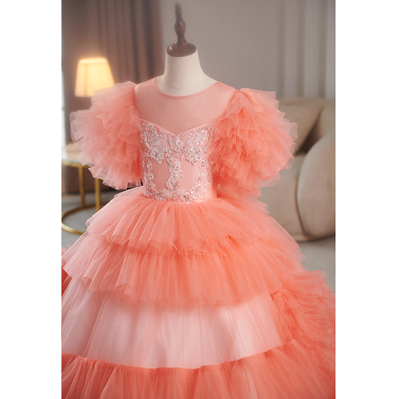 Girl First Communion Little Girl Summer Pink Cake Fluffy Birthday Party Pageant Dress