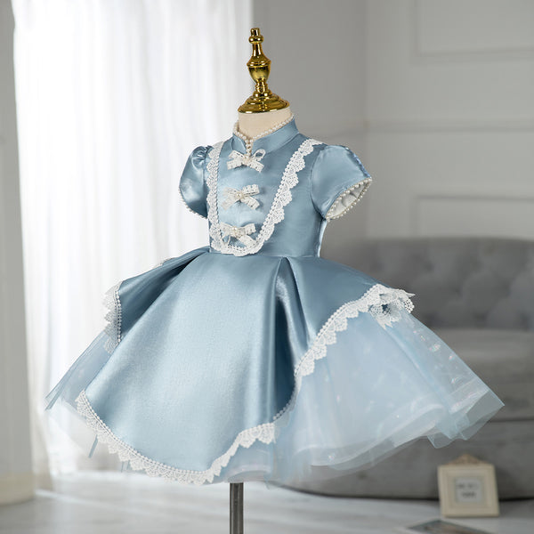 Flower Girl Dress Toddler Princess Dress Elegant Lace Bow Puffy Formal Birthday Party Dress