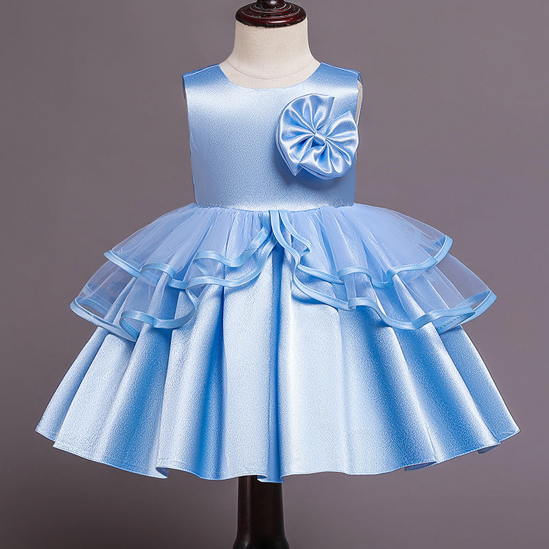 Flower Girl Dress Toddler Textured Sleeveless Round Neck Bow Princess Party Dress