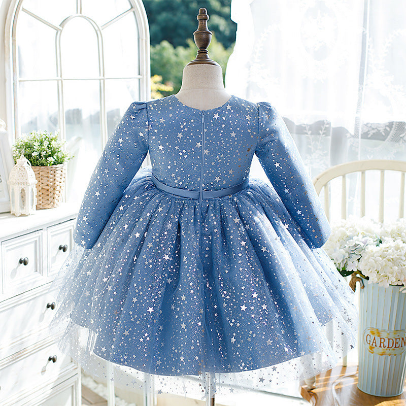 Baby Girl Birthday Party Dresses Toddler Star Print Long Sleeve Blue Ball Gowns, Blue / 4-5 Years (120cm) Baby Girl Birthday Party Dresses Toddler Star Print Long Sleeve Blue Ball Gowns, Blue / 4-5 Years (120cm)