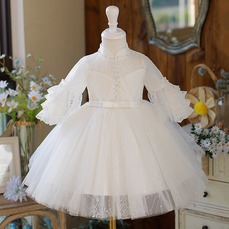 Cute Flower Girl White Puffy Birthday Party Princess Dress