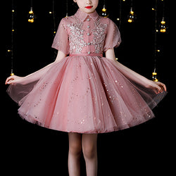 Toddler Ball Gowns Little Girl Pageant Fluffy Mesh Embroidered Sequins Princess Dress
