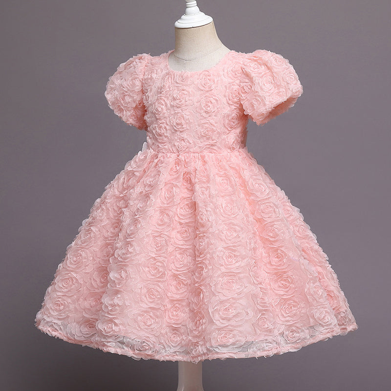 Baby Girl Flowers Puffy Rose Birthday Cake Dress