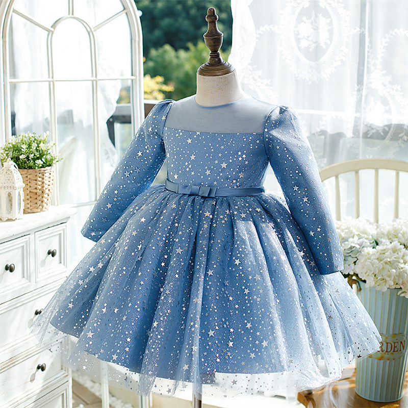 Marryshe - Girl Formal Dresses - Baby Girl Birthday Party Dresses Toddler Star Print Long Sleeve Blue Ball Gowns, Blue / 2-3 Years (100cm) Marryshe - Girl Formal Dresses - Baby Girl Birthday Party Dresses Toddler Star Print Long Sleeve Blue Ball Gowns, Blue / 2-3 Years (100cm)