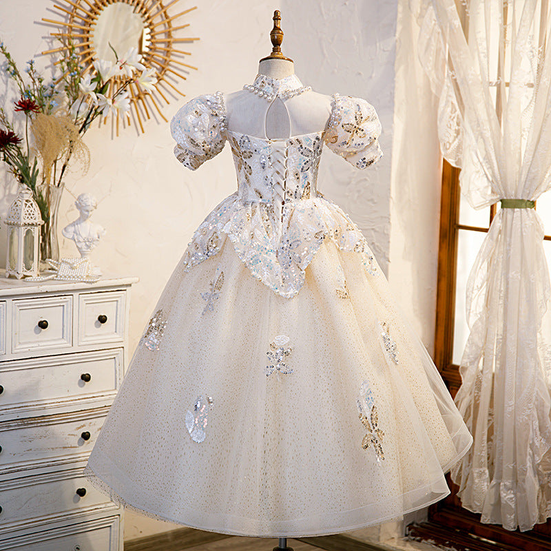 Baby Girl Ball Gowns  Dress Girl Baptism Birthday Party Dress Sequin Beads Fluffy Princess Dress