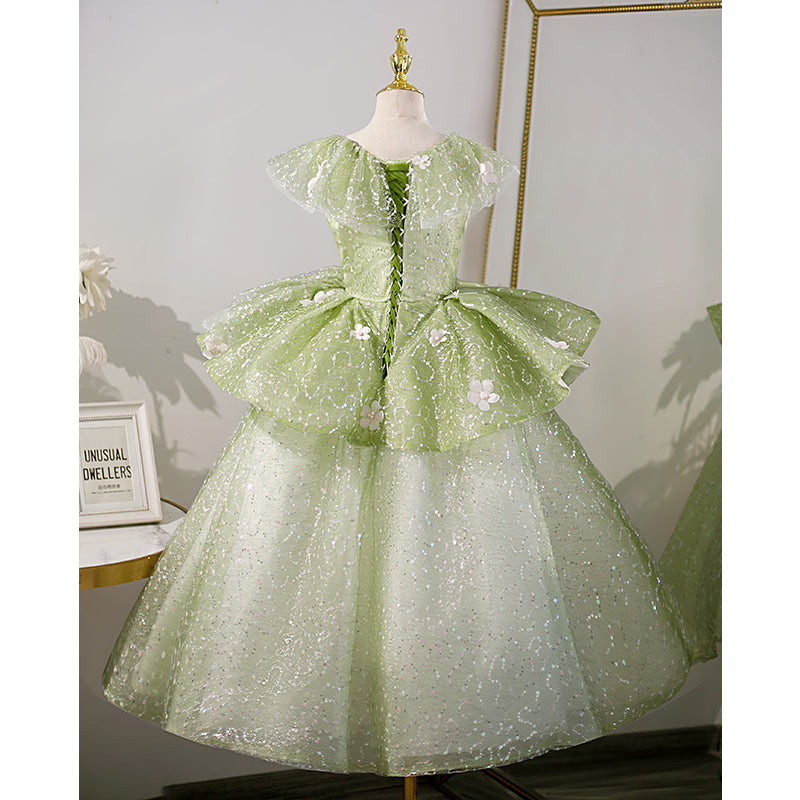 Flower Girl Dress Children Green Sequins Sleeveless Birthday Princess Dress