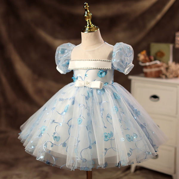 Baby Girl Dress Toddler Prom Flower Embroidery Summer Flower Printing Birthday Princess Dress