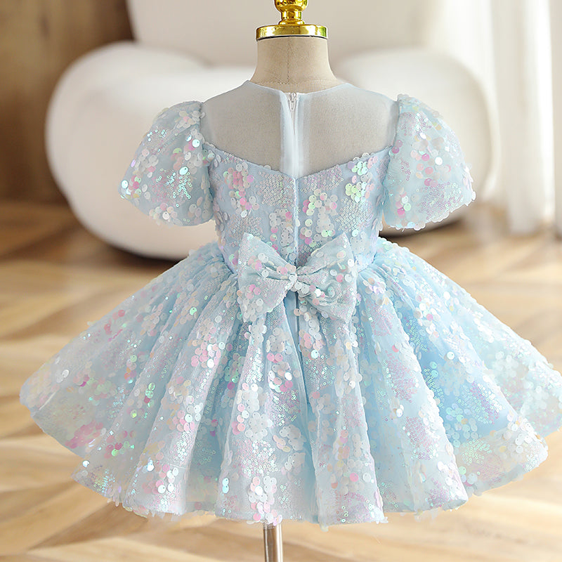 Baby Girl and Toddler Summer Blue Sequin Pageant Puffy Princess Party Dress