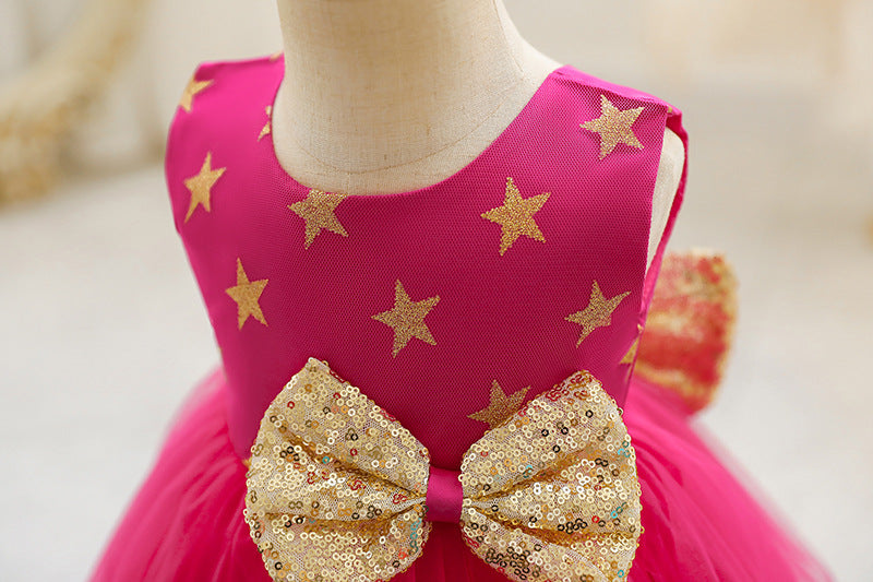 Baby Girl Princess Dress Toddler Summer Sequin Bow Stars Birthday Party Pageant Dress