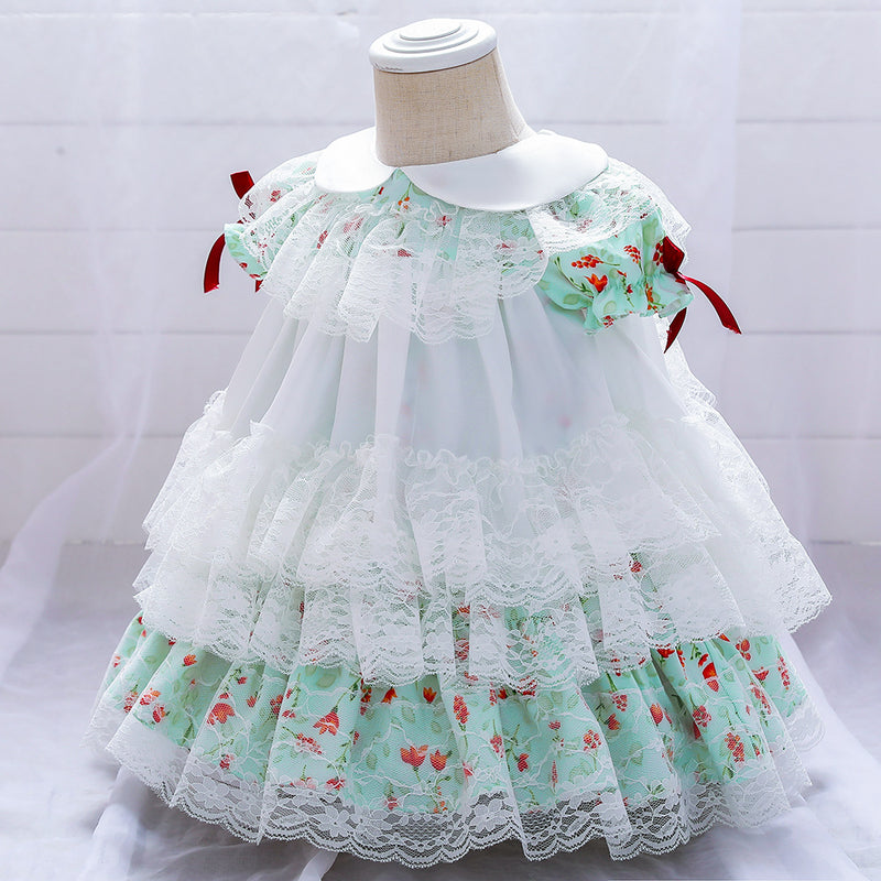 Baby Girl Birthday Party Dresses Toddler Lolita Lace Floral Formal Princess Dress