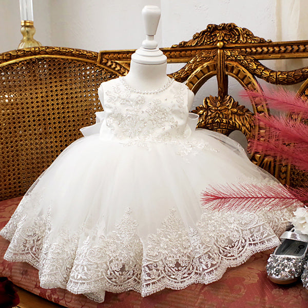 Baby Girl Summer Princess Party Dress Elegant White Embroidery Laces Baptism Dress