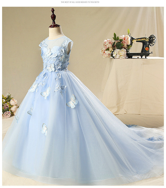 Toddler Girl Pageant Dress Summer Butterfly Flower Girl Princess Communion Dress, Blue / 9-10 Years (150cm) Toddler Girl Pageant Dress Summer Butterfly Flower Girl Princess Communion Dress, Blue / 9-10 Years (150cm)