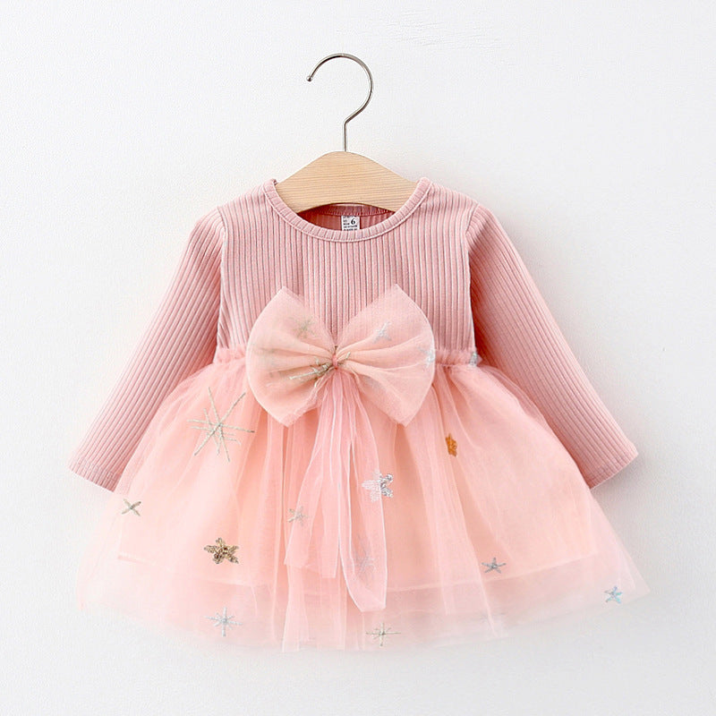 Baby Girl Cute Long Sleeve Sequins Bow Princess Dress