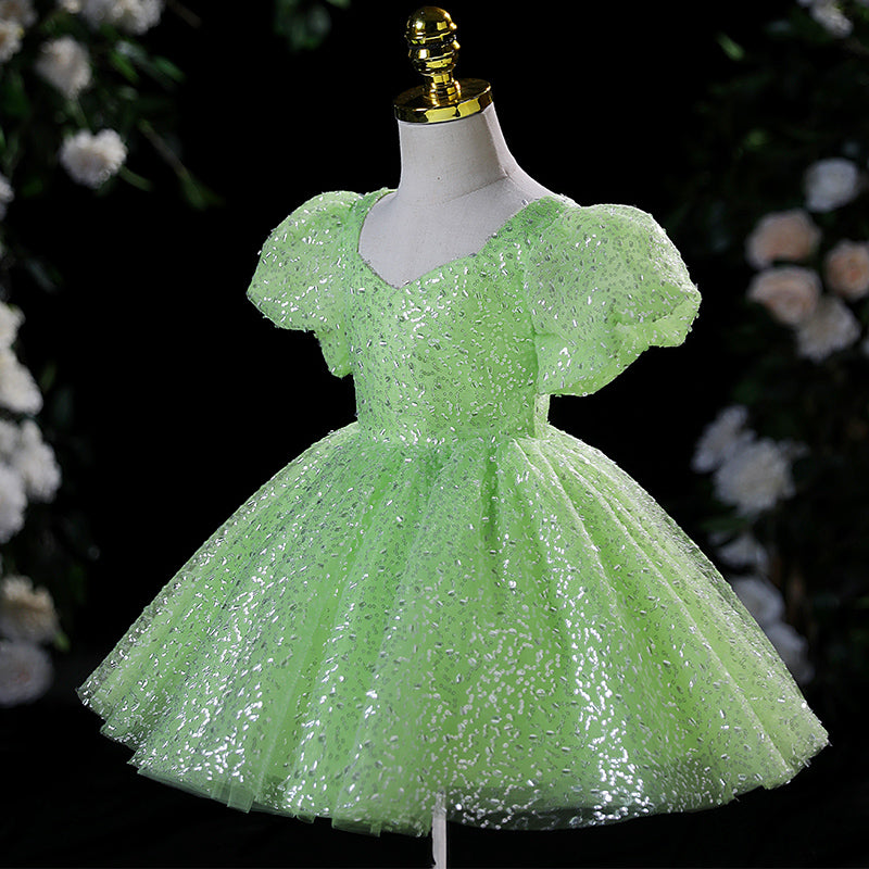 Baby Girl Dress Toddler Ball Gowns Summer Green Puff Sleeve Sequin Princess Dress