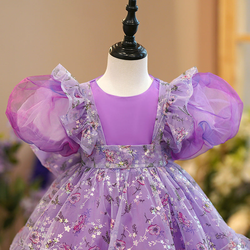 Little Girl Dress Toddler Ball Gowns Bow Purple Birthday Cake Party Dress