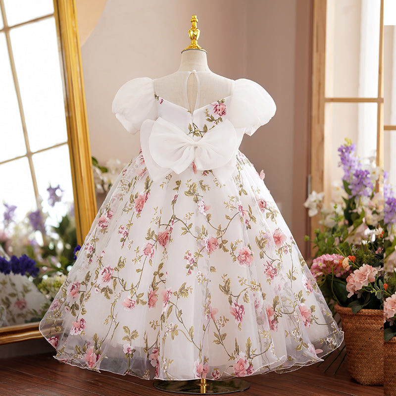 Baby Girl First Communion Dress Children Flowers Embroidery Puffy  Princess Dress