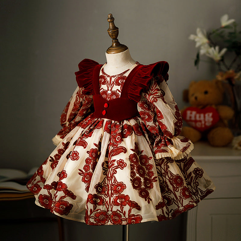 Toddler Prom Dress Baby Girl Flowers Birthday Party Small Fly Sleeve Cake Dress