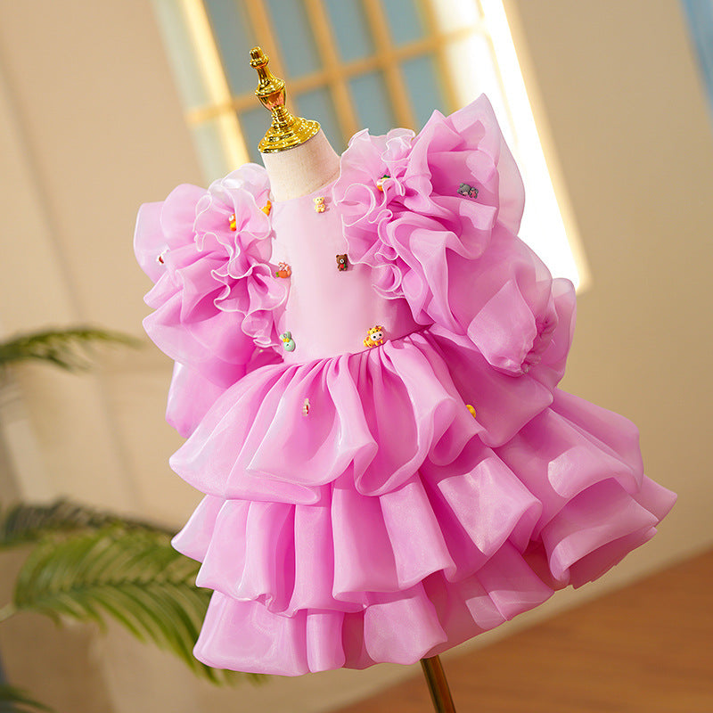 Toddler Girl Party Dress Girl Pink Cartoon Cake Fluffy Princess Dress