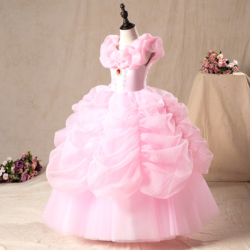 Baby Girl First Communion Dress Girl Formal Pink Elegant Fluffy Flower Birthday Party Dress