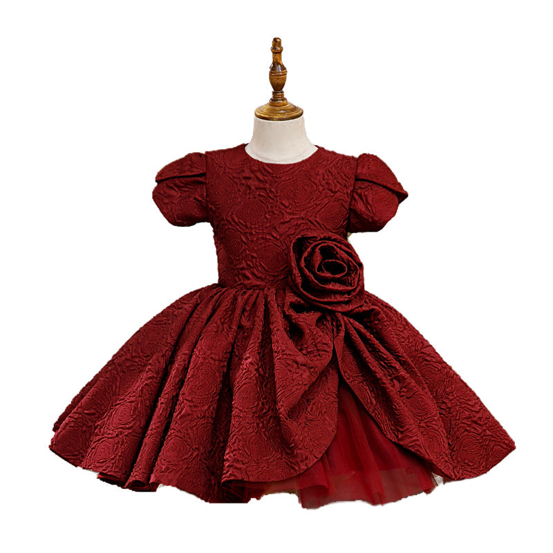 Girl Christmas Dress Toddler Prom Dress Baby Girl  Summer Red Big Flower Fluffy Formal Princess Dress