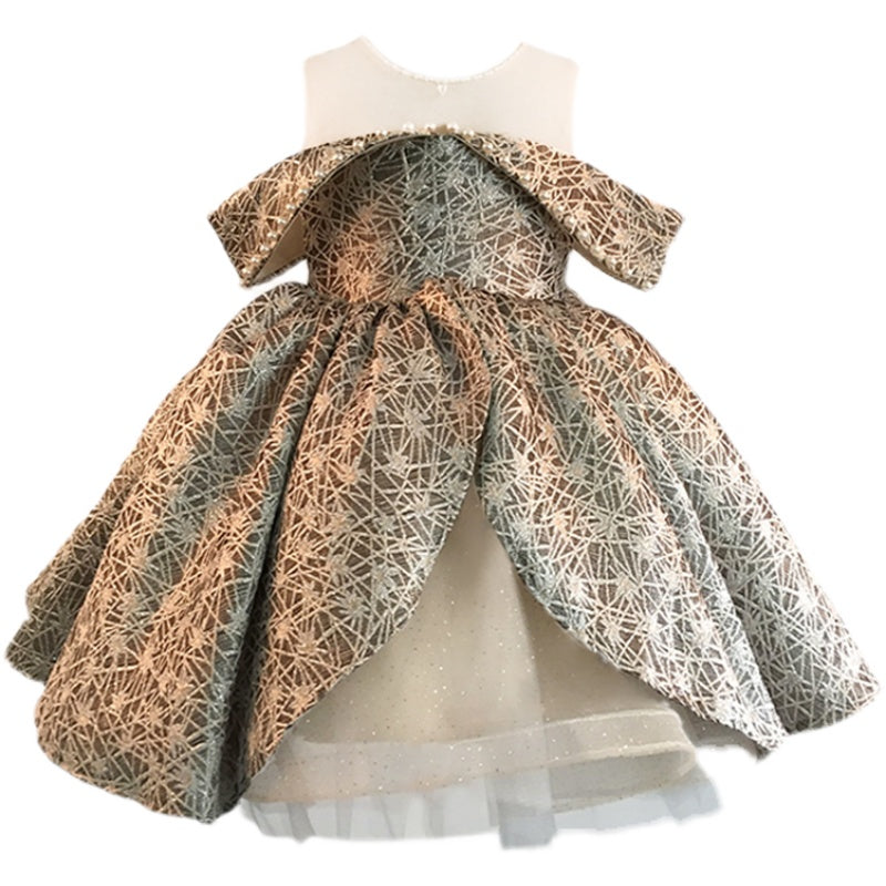 Baby Girl Formal Princess Dresses Girl Summer Vintage Fluffy Textured Birthday Party Dress