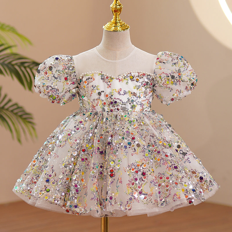 Baby Girl Summer Colorful Sequins Puffy Birthday Princess Dress