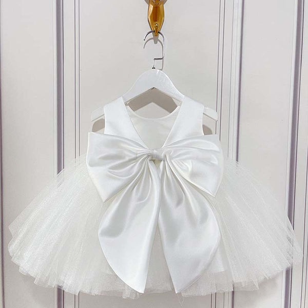 Flower Girl Dresses Baby Girl Birthday Party Dress Summer White Bow Puffy Baptism Dress