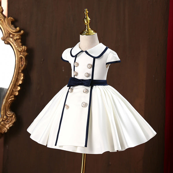 Girl Formal Princess Dresses Baby Girl White Elegant Button Birthday Party Dress