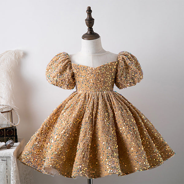 Baby Girl Birthday Party Dress Girl Puff Sleeve Sequin Pageant Princess Dress Toddler Formal Dresses