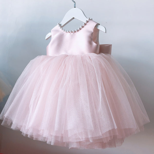 Baby Girl Formal Dresses Toddler Birthday Party Dress Pink Bow Puffy Girl Pageant Princess Dress