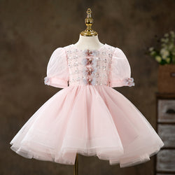Baby Girl Dress Toddler Summer Pink Mesh Sequin Communion Pageant Princess Dress