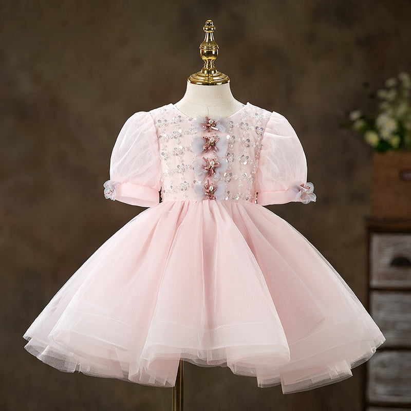 Baby Girl Dress Toddler Summer Pink Mesh Sequin Communion Pageant Princess Dress